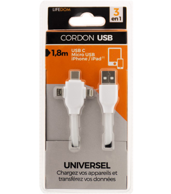 Cordon usb universel usb c - micro usb - iphone ipad - NPM Lille