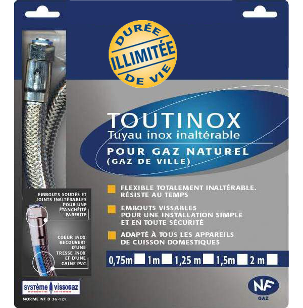 Flexible inox gaz naturel 1.50m illimite - NPM Lille